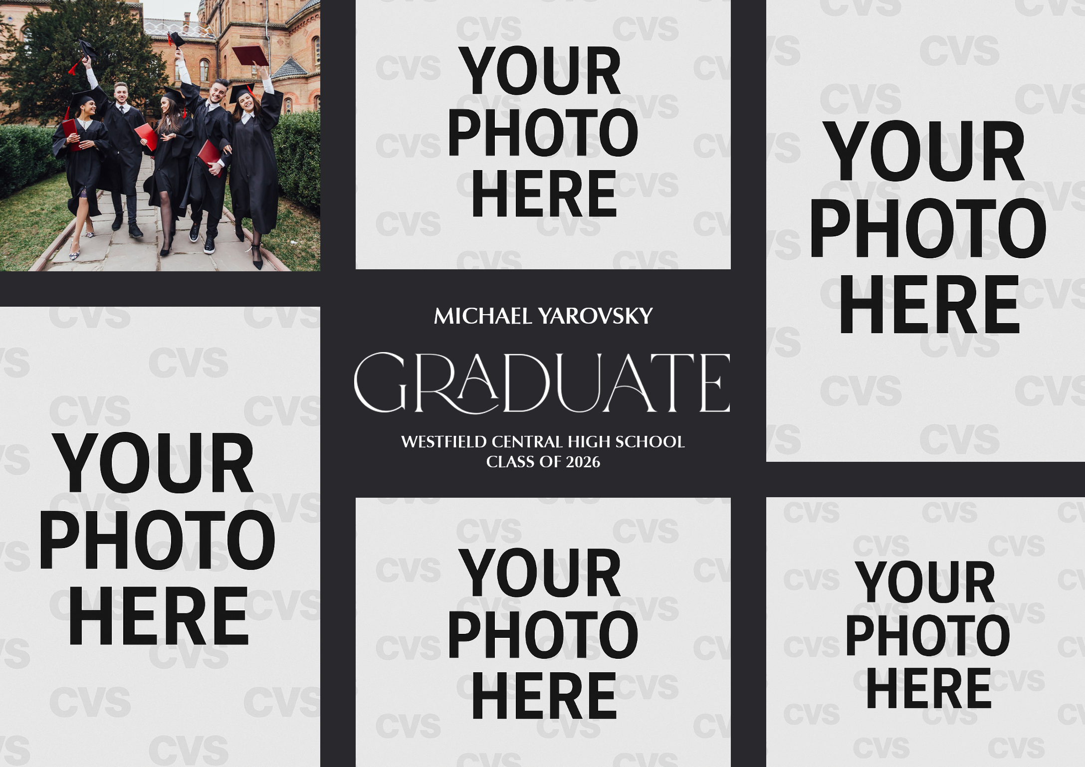 Graduate Grid Premium Double Sided Photo Card in Black, 5x7, Horizontal
