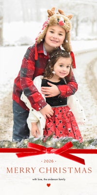 2026 Christmas Bow Photo Card, Square, 4x8