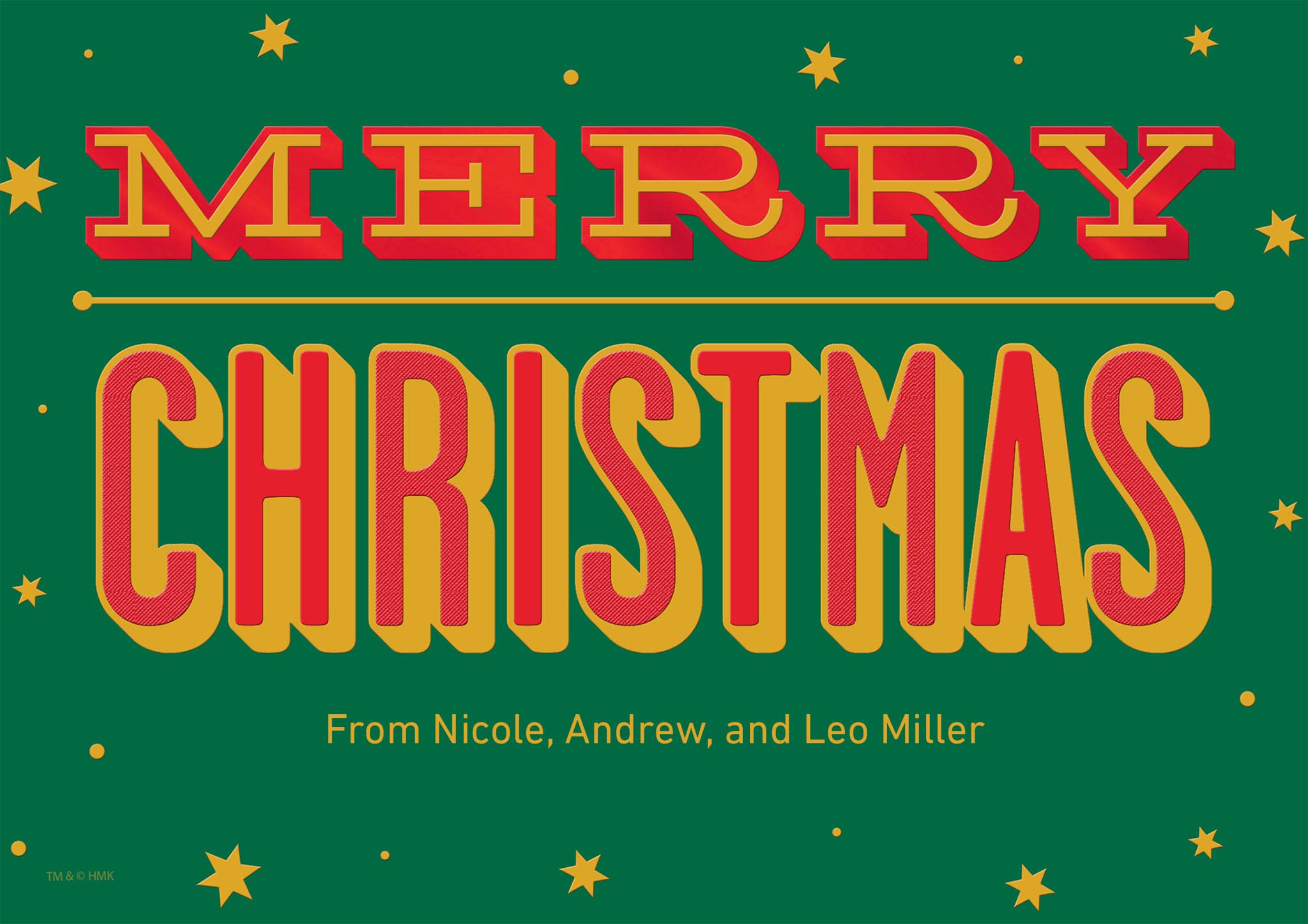 Bold Retro Christmas Premium Double Sided Photo Card in Green, 5x7, Horizontal