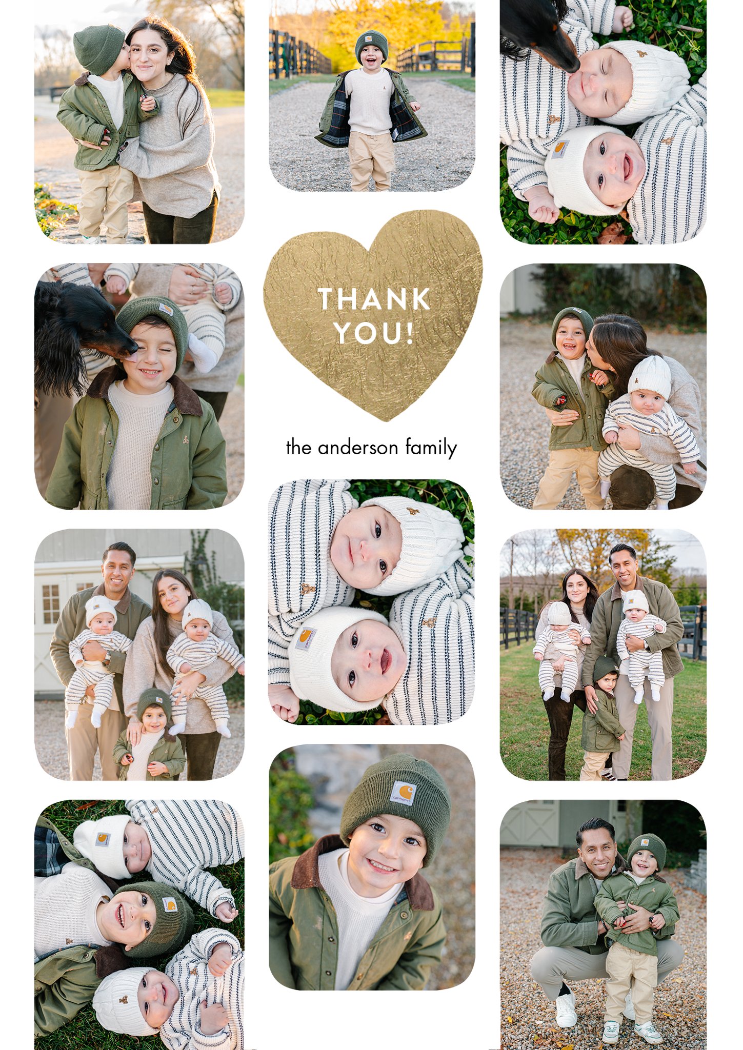 Thank You Heart Memories Single Sided Photo Card in Gold, 5x7, Portrait