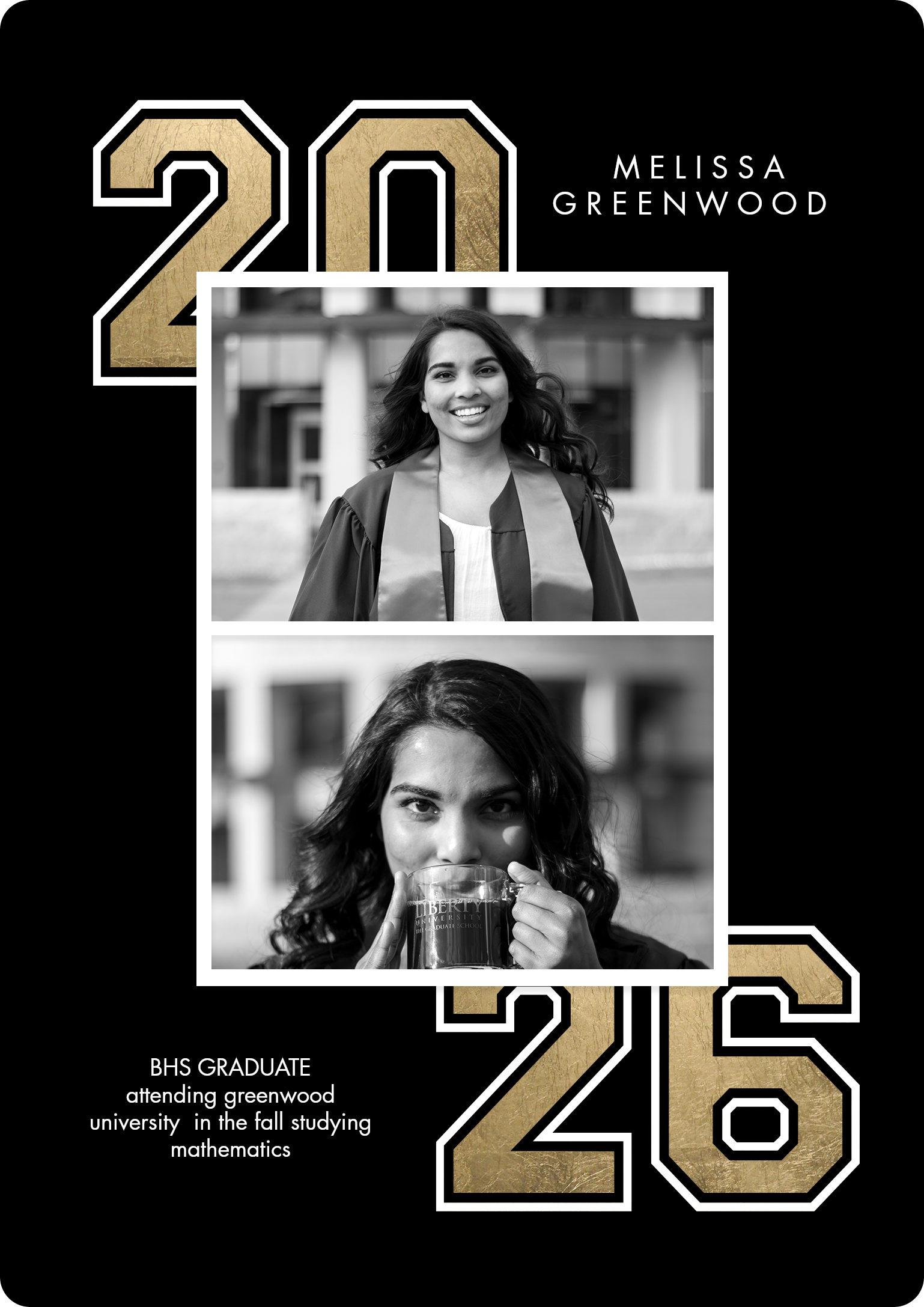 2026 Graduate Bold Premium Double Sided Photo Card in Black, 5x7, Vertical