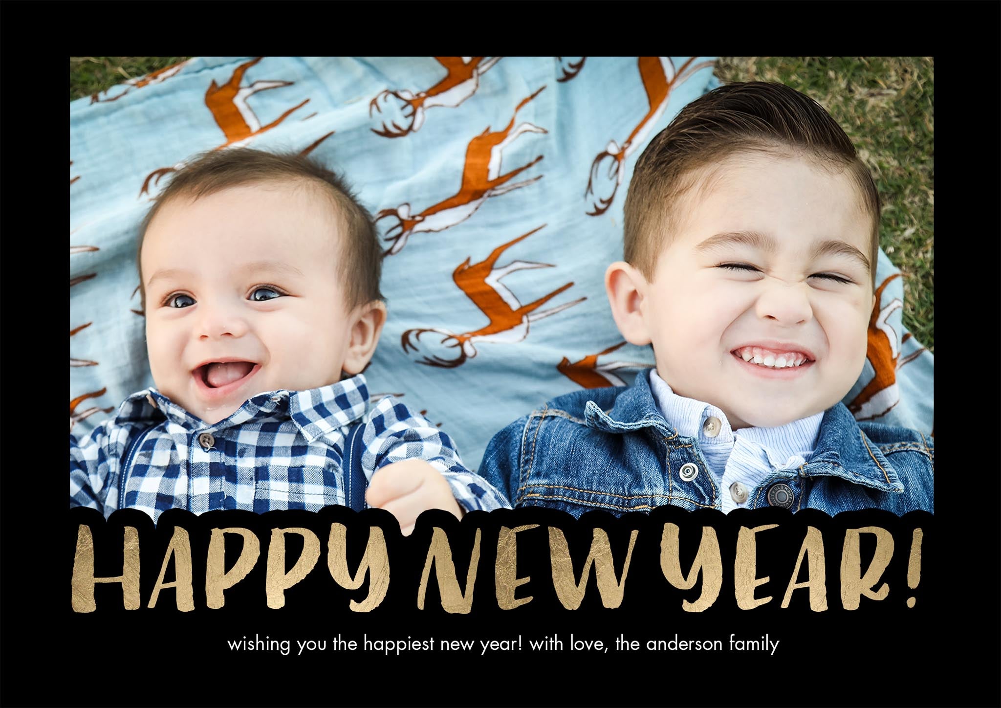 New Year Collage Single Sided Photo Card in Black, 5x7, Landscape