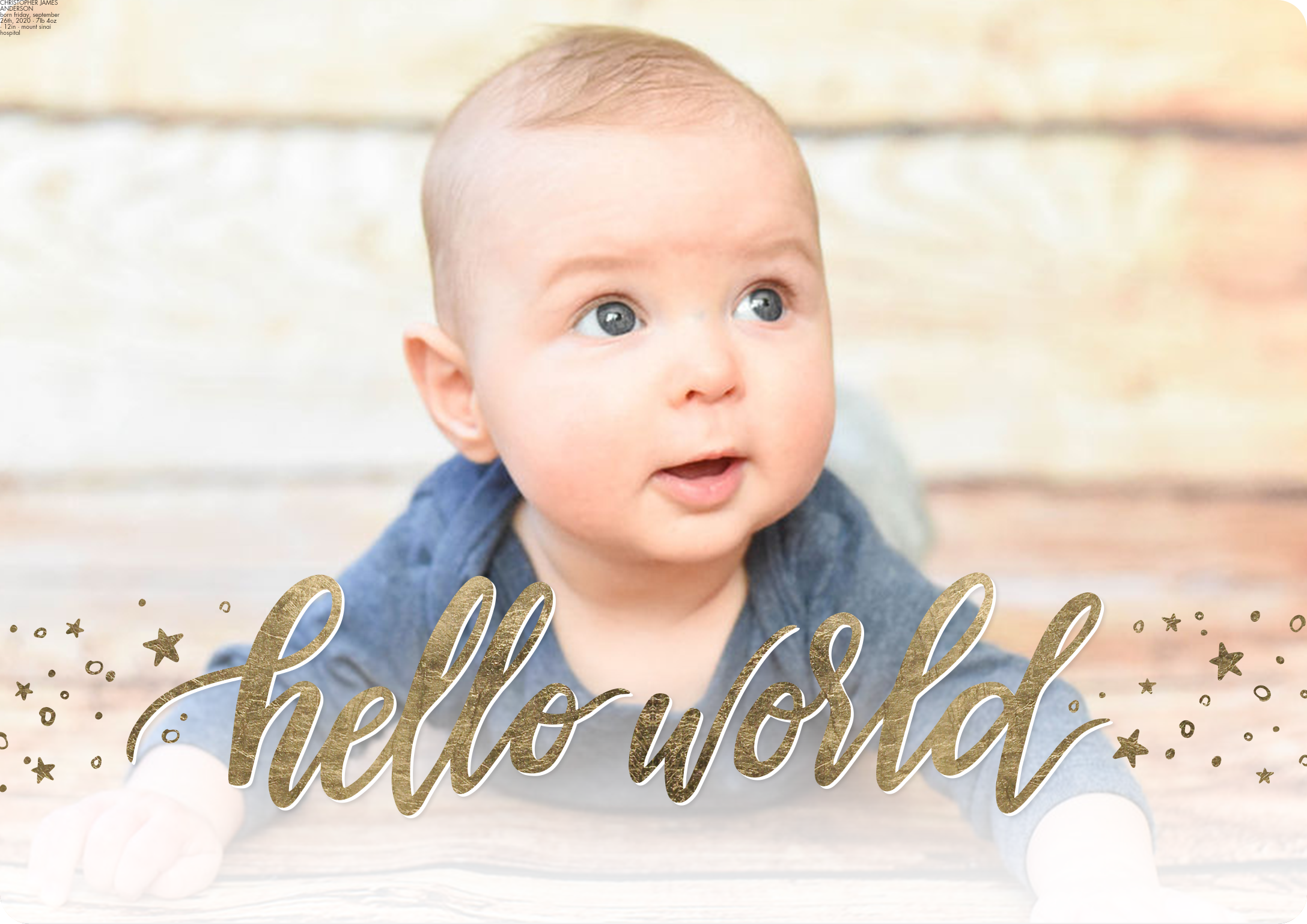 Baby Hello World Double Sided Photo Card in White, 5x7, Landscape