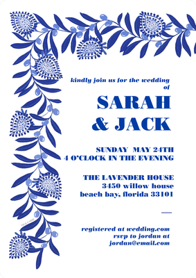 Blue Botanical Wedding Invitation Photo Card, 5x7