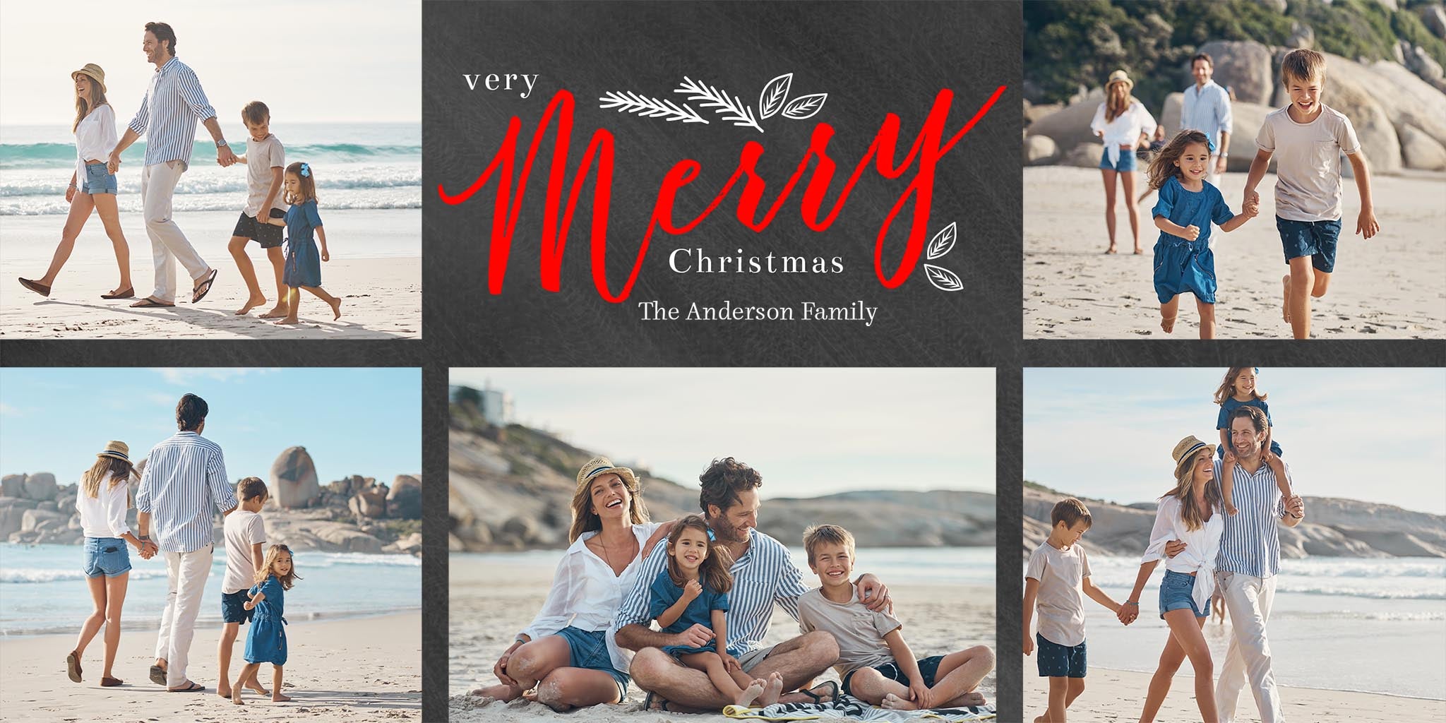 Merriest Of Times Collage Photo Card, Square in Black, 4x8, Horizontal