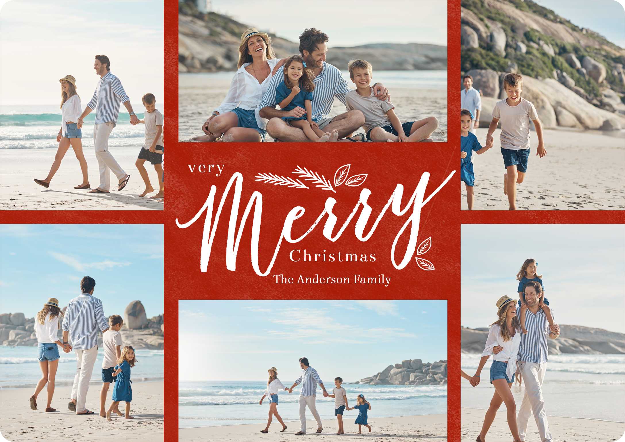 Merriest Of Times Collage Premium Double Sided Photo Card in Red, 5x7, Horizontal