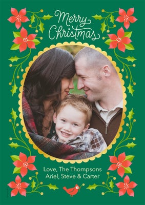 Poinsettia Holly Frame Photo Card, 5x7