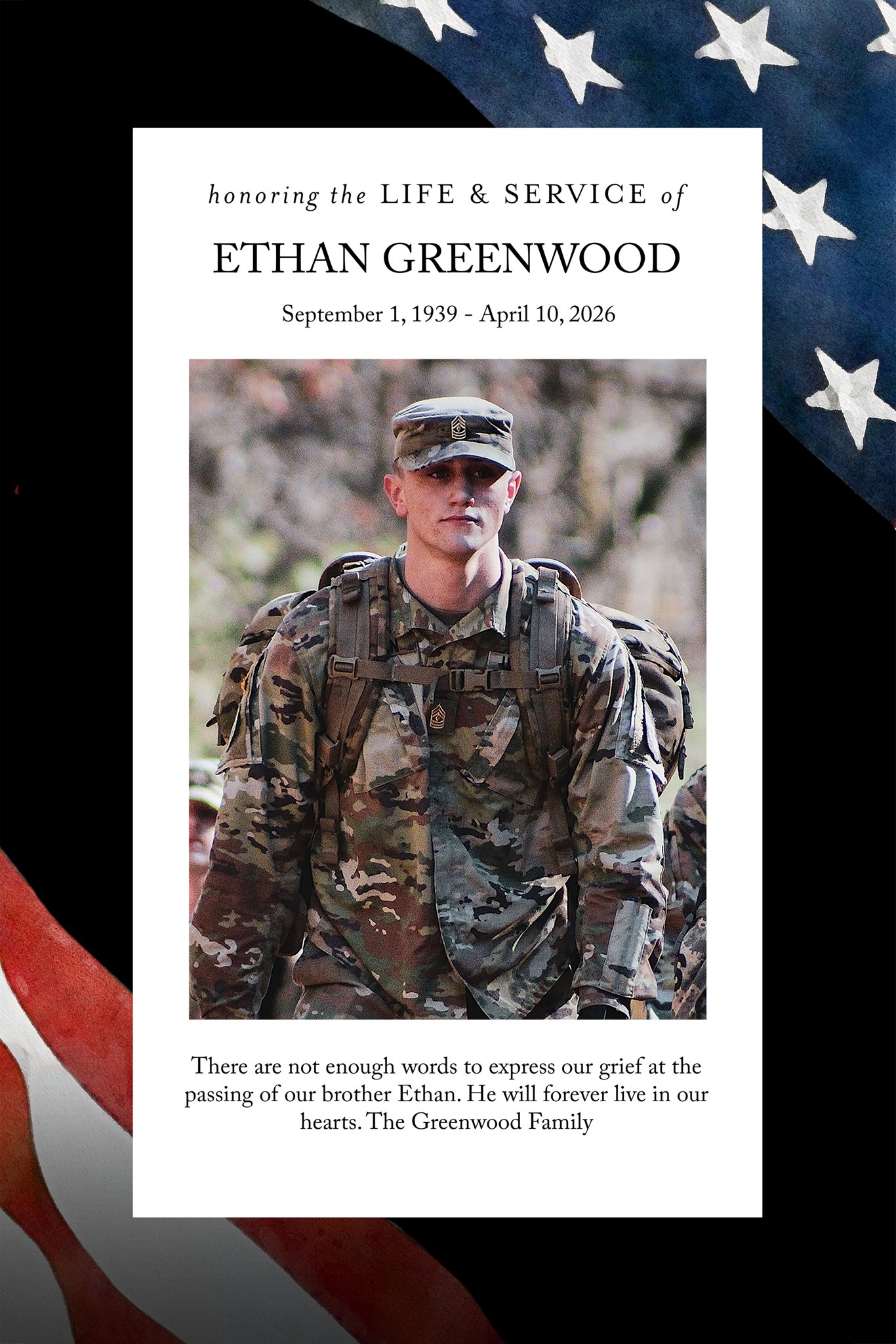 Poster Prints 12x18 Portrait Memorial Flag Stars Customizable in Blue, Portrait