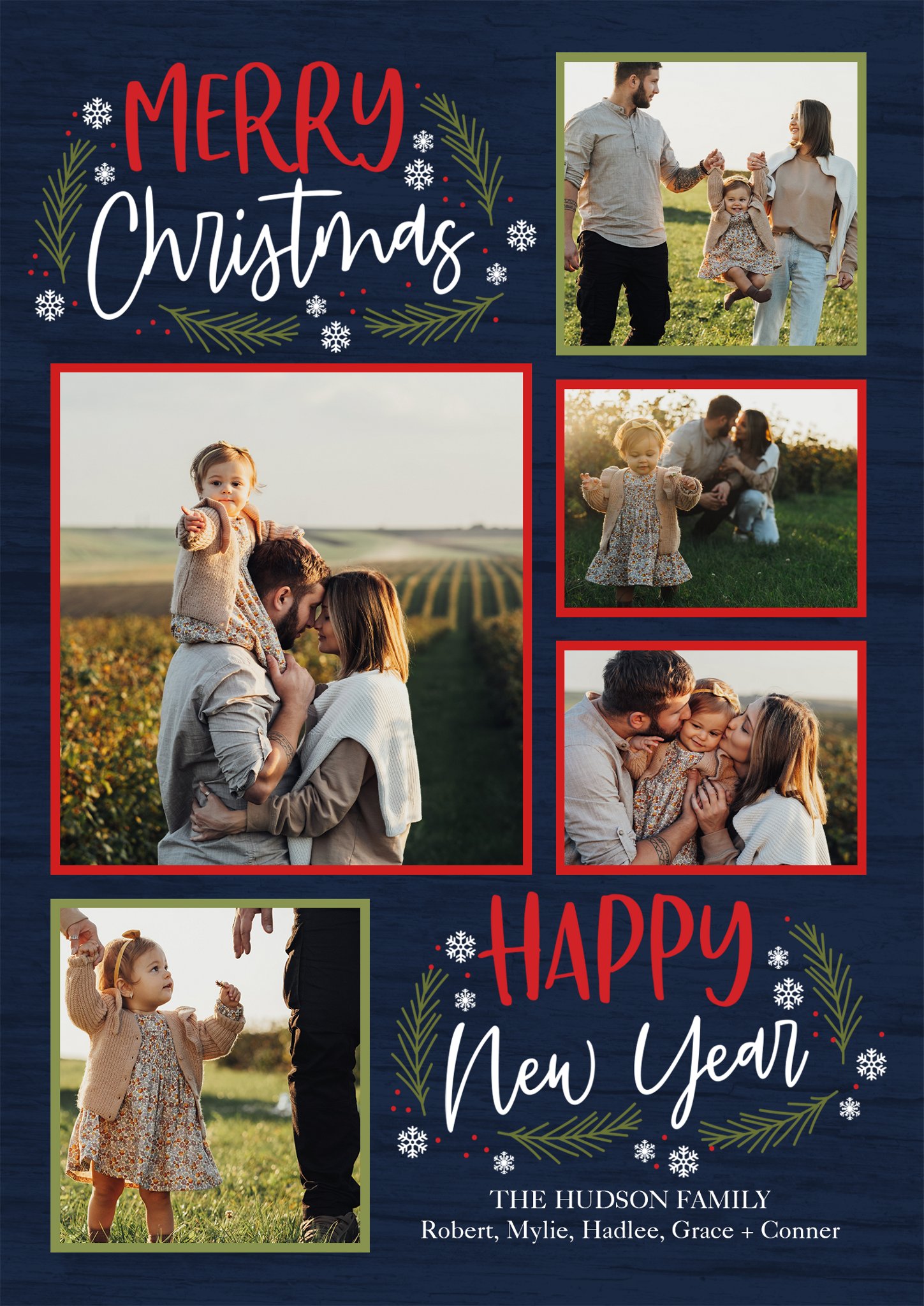 Seasonal Frames Collage Premium Double Sided Photo Card in Blue, 5x7, Vertical