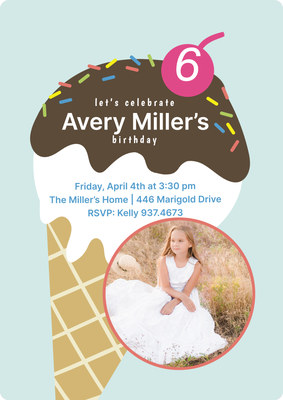 Ice Cream Cone Birthday With Portrait Photo Card, 5x7