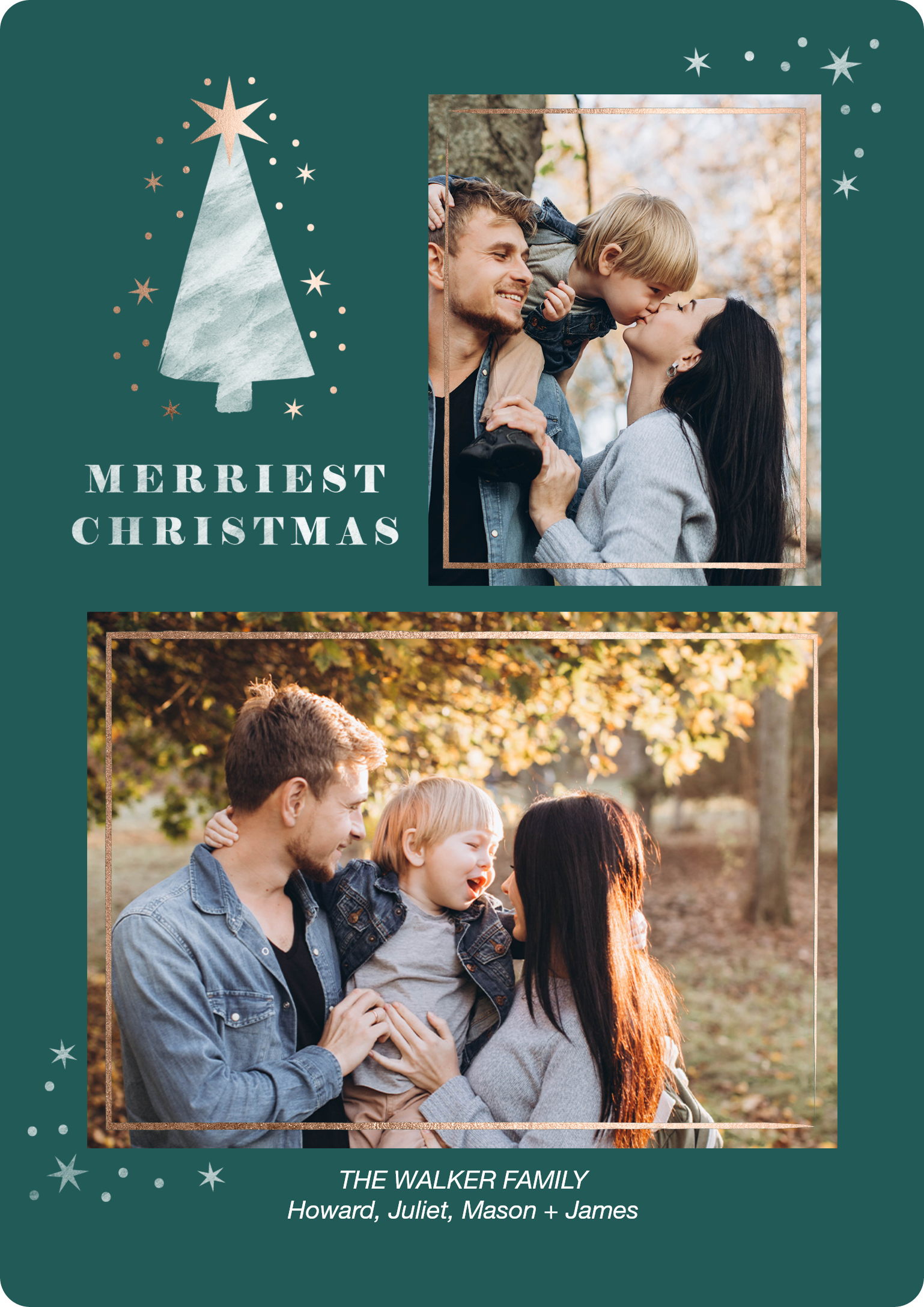 Glowing Tree Collage Premium Double Sided Photo Card in Green, 5x7, Vertical