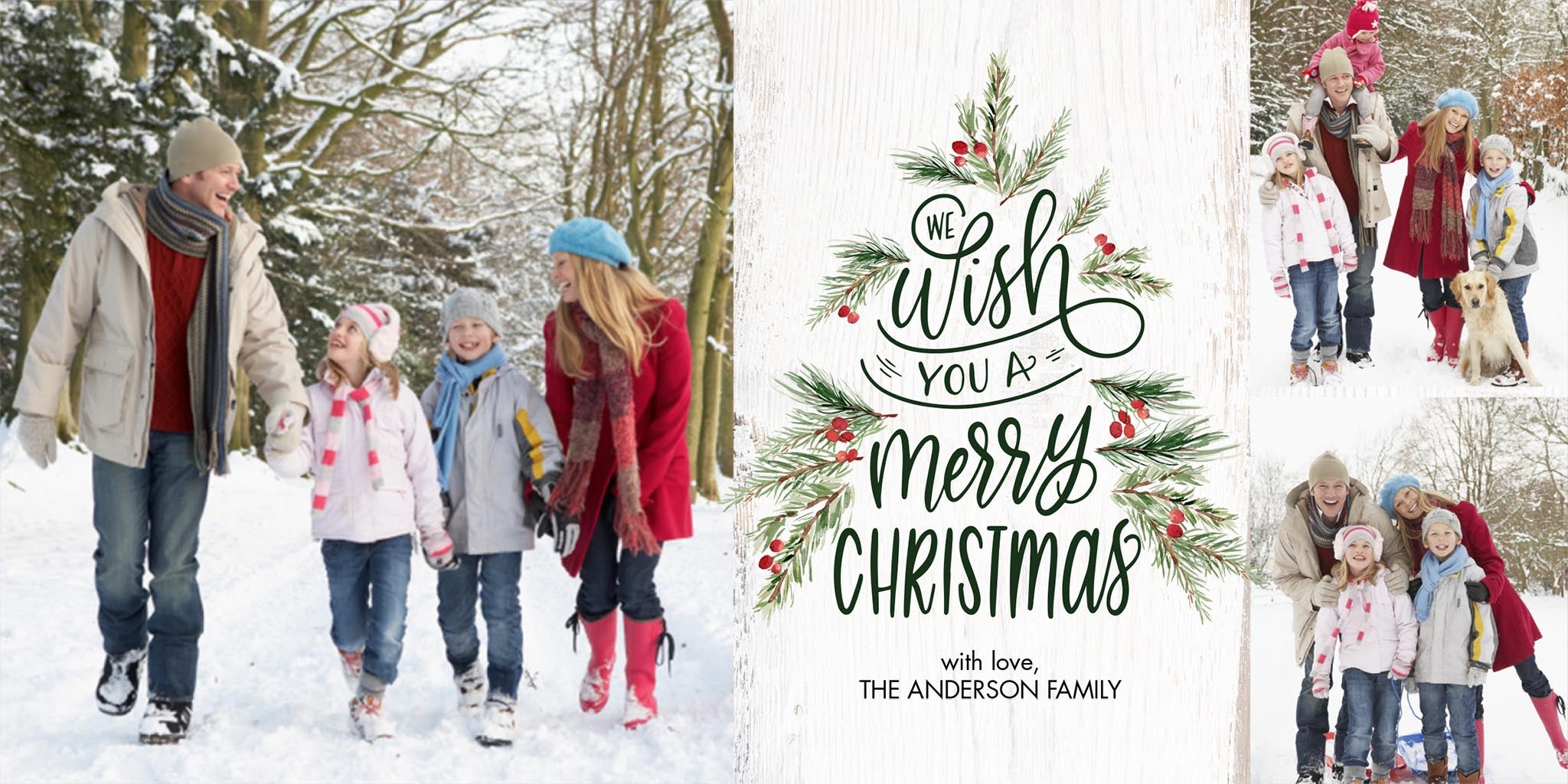 Christmas Tree Berries Collage Photo Card, Square in White, 4x8, Landscape
