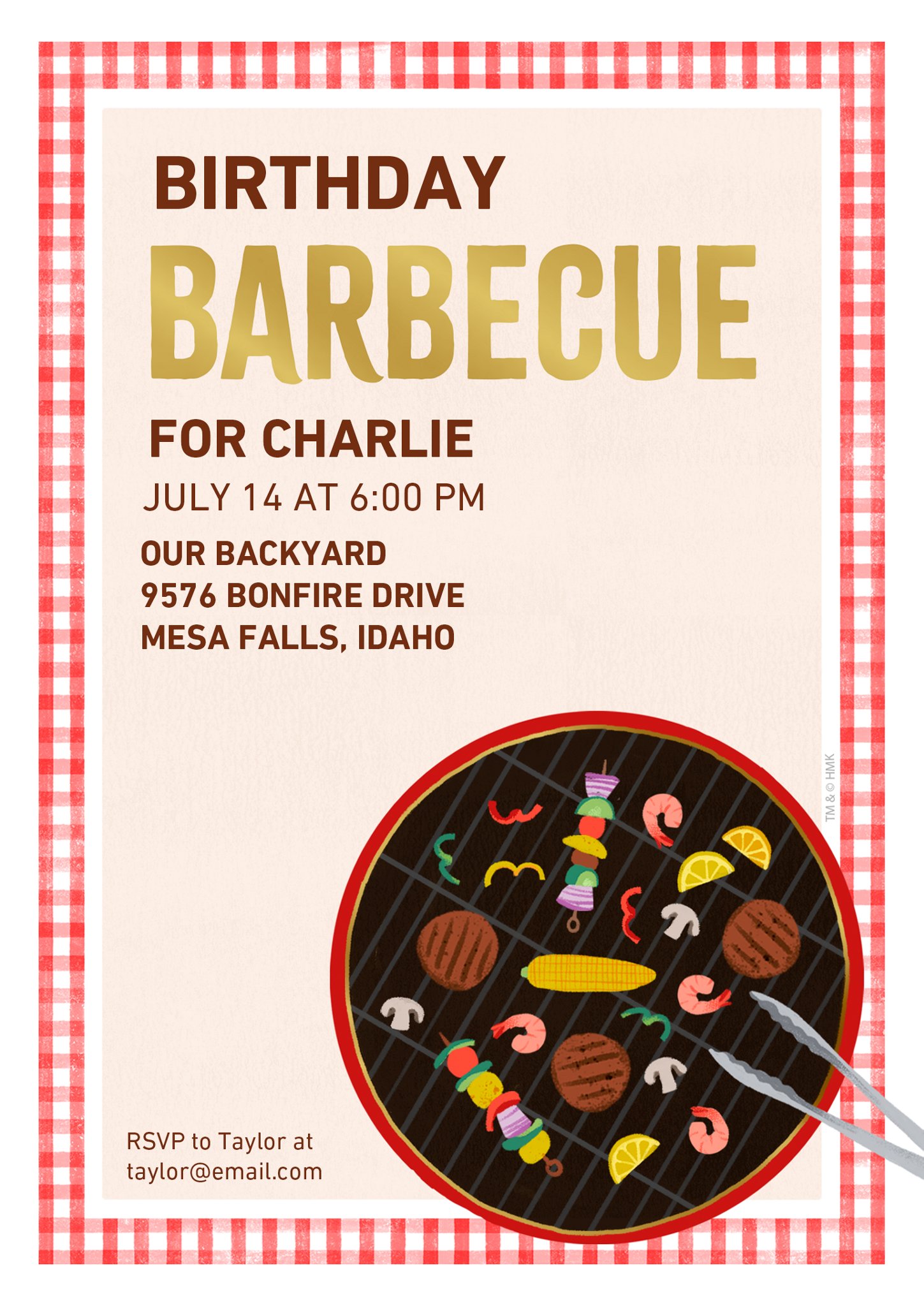 Classic Barbecue Party Invitation Single Sided Photo Card in Red, 5x7, Vertical