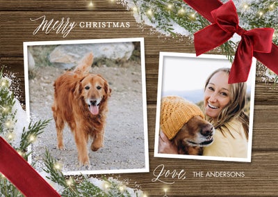 Christmas Woodgrain Lights Photo Card, 5x7