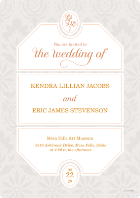 Floral Damask Wedding Invitation Photo Card, 5x7
