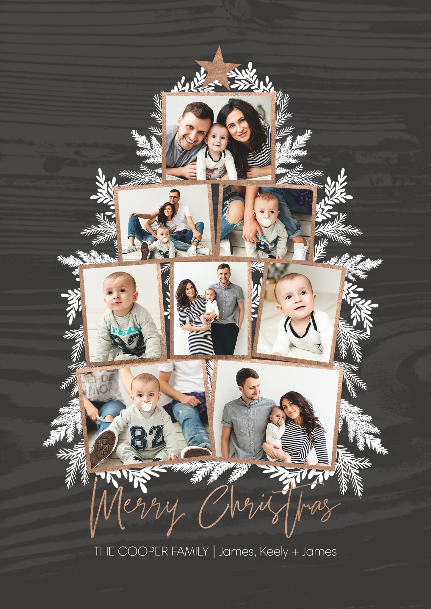Frosted Tree Collage Premium Double Sided Photo Card in Black, 5x7, Vertical