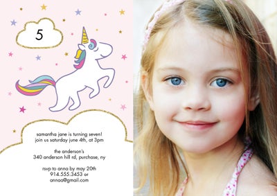 Birthday Party Unicorn Photo Card, 5x7