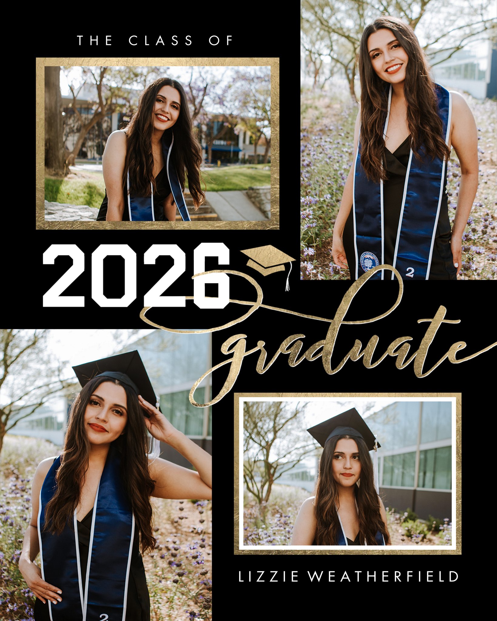 Poster Prints 11x14 Portrait Grad 2026 Handlettered Customizable in Black, Vertical