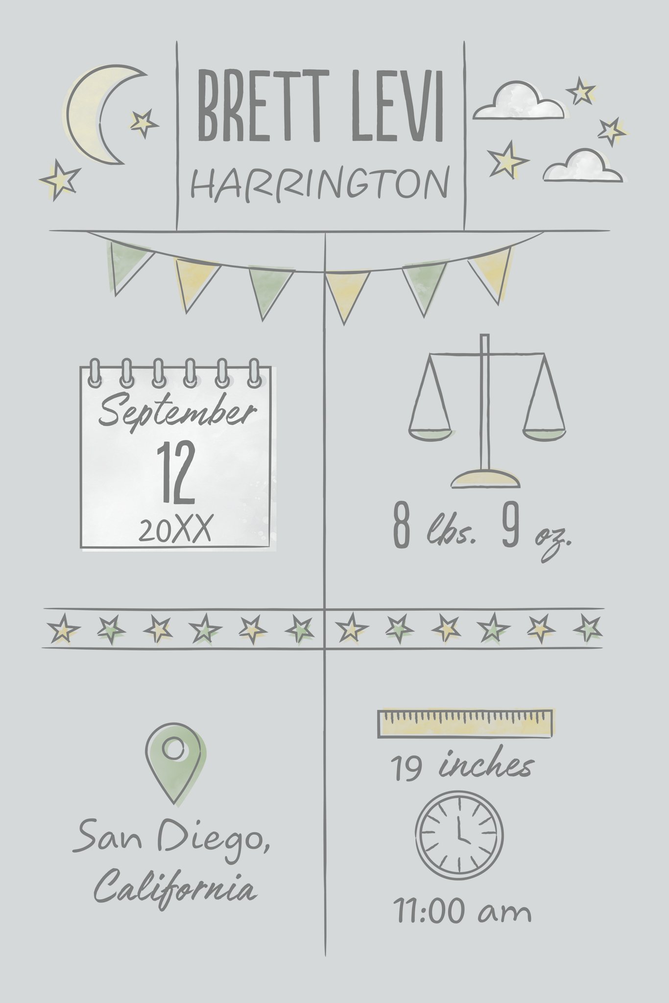 Poster Prints 12x18 Welcome to the World Customizable in Grey, Horizontal