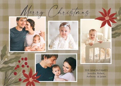 Poinsettia Plaid Photo Card, 5x7