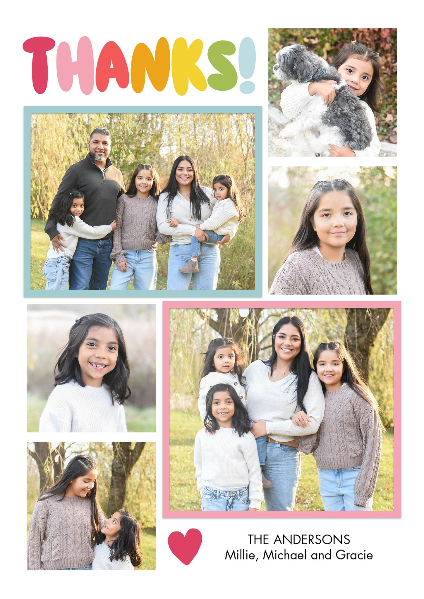 Thanks Collage Premium Double Sided Photo Card in White, 5x7, Portrait