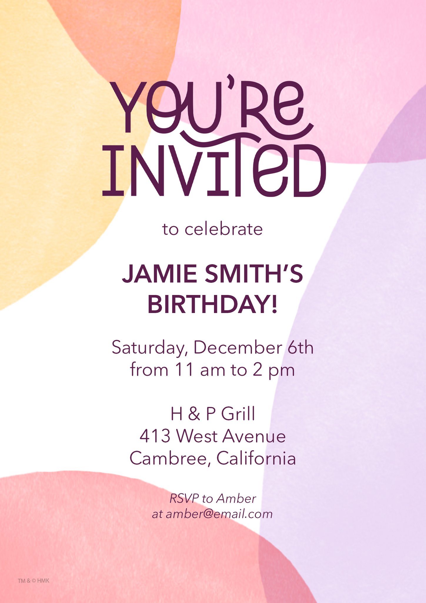 Artsy Color Collage Invitation Premium Double Sided Photo Card in Purple, 5x7, Vertical