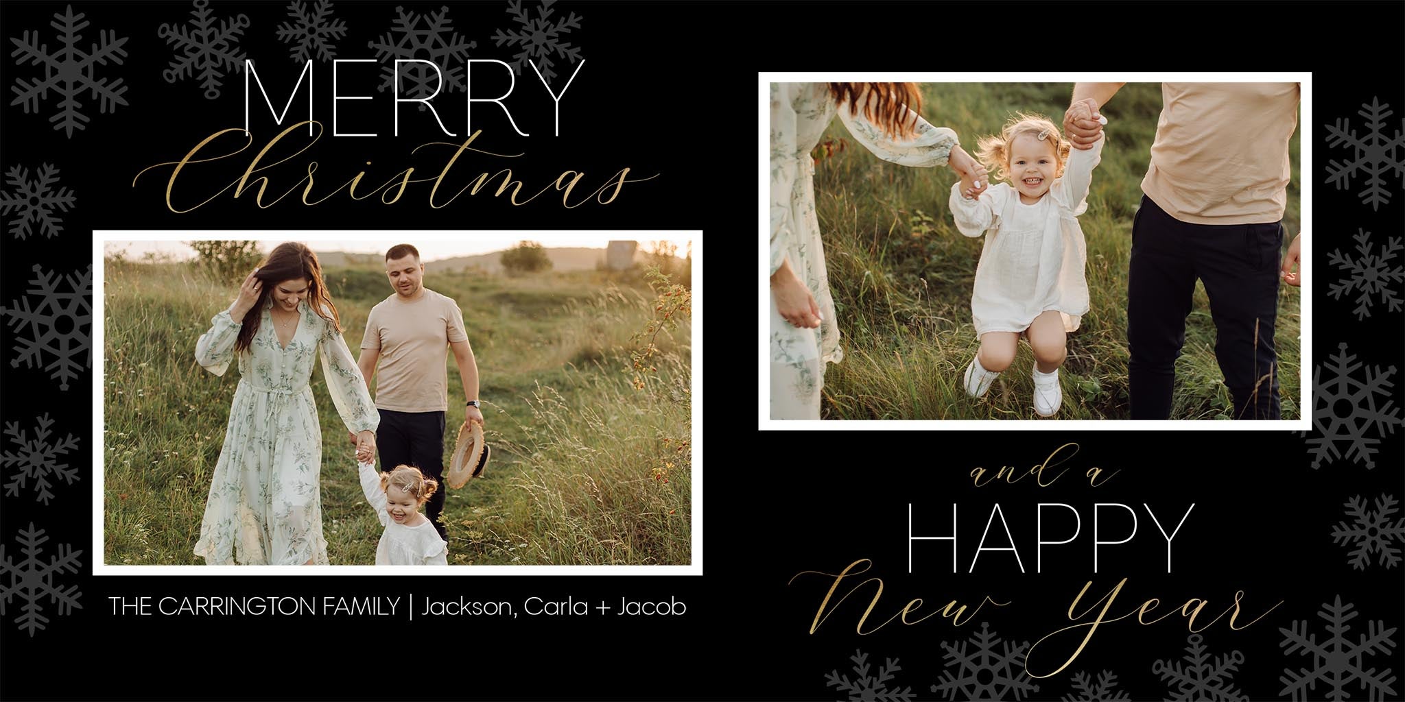 Elegant Season Collage Photo Card, Square in Black, 4x8, Horizontal