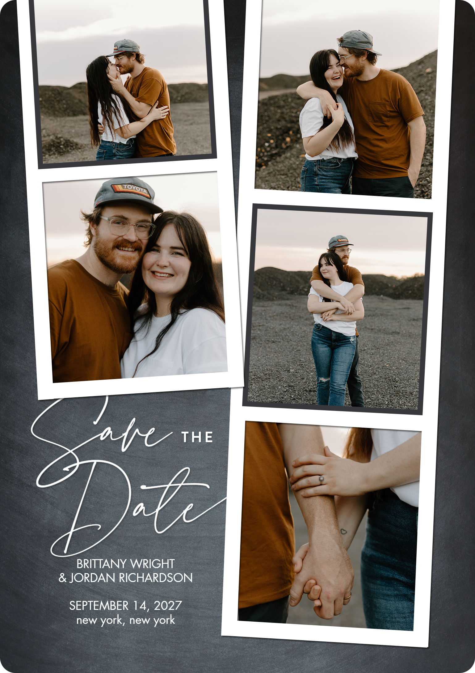Save Date Modern Filmstrip Premium Double Sided Photo Card in Grey, 5x7, Portrait