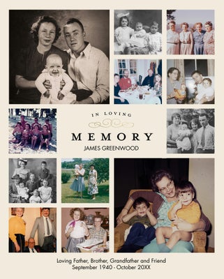 Portrait Memorial Collage of 12 Board Prints