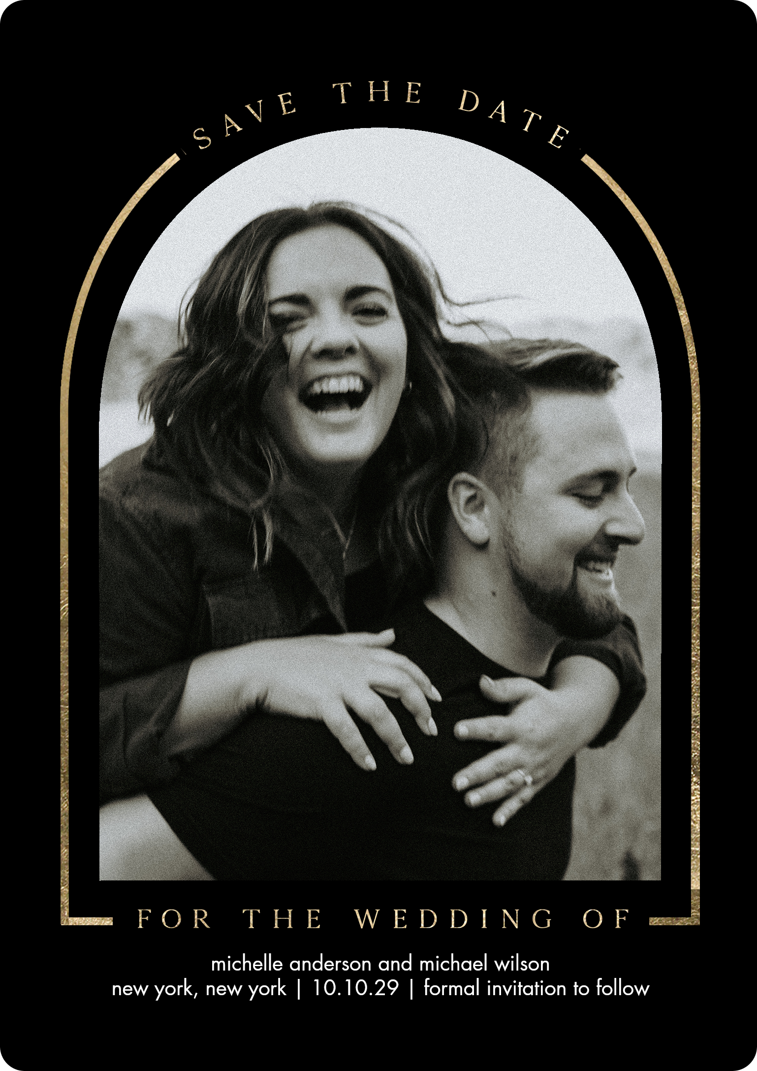 Save Date Arch Frame Premium Double Sided Photo Card in Black, 5x7, Portrait
