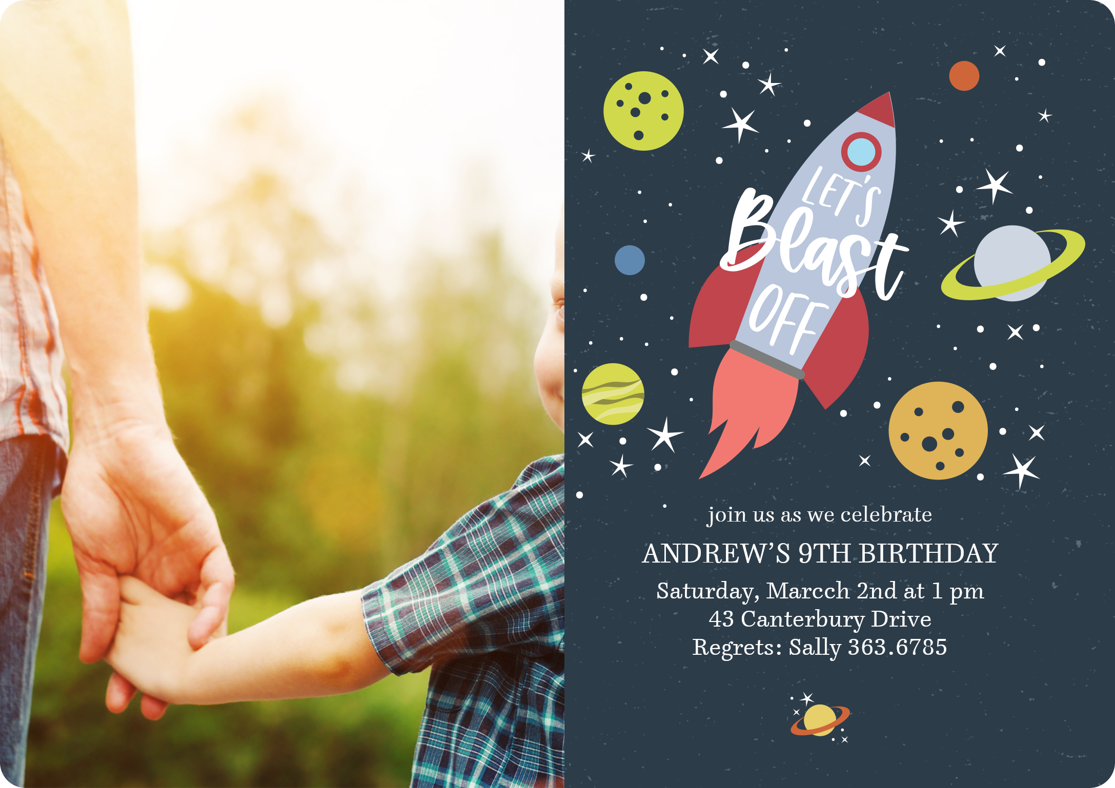 Lets Blast Off Premium Double Sided Photo Card in Blue, 5x7, Horizontal