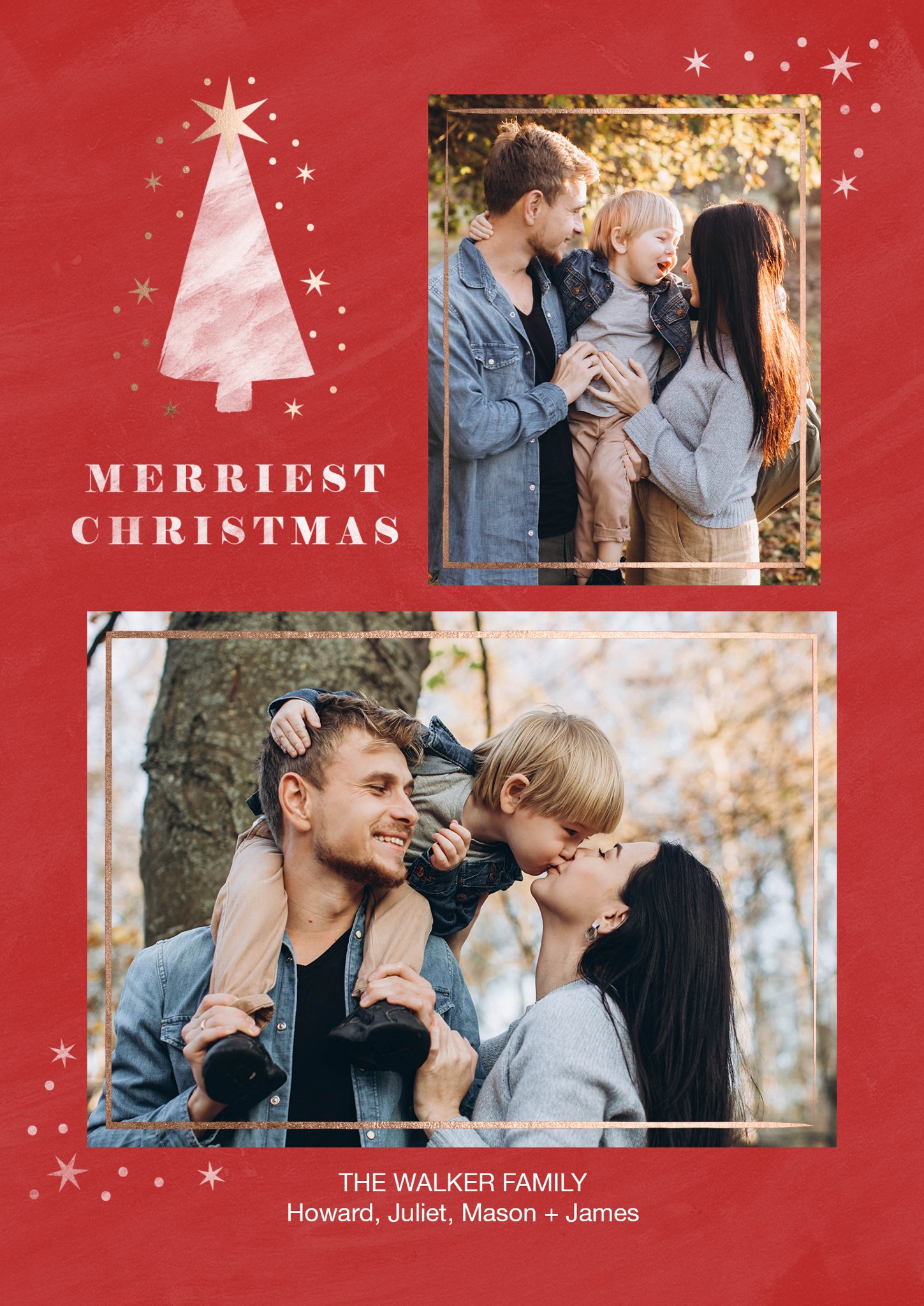 Glowing Tree Collage Premium Double Sided Photo Card in Red, 5x7, Vertical