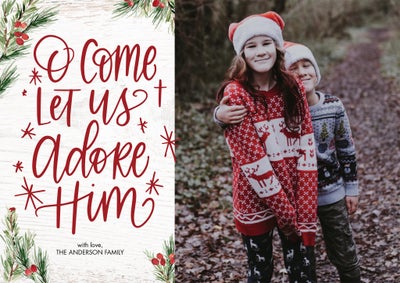 Christmas O Come Let Us Adore Him Photo Card, 5x7
