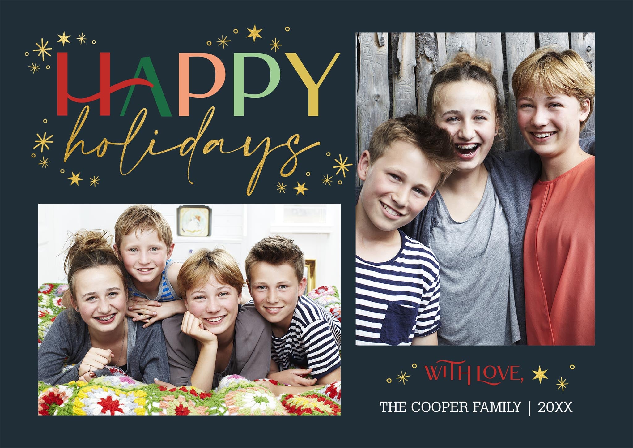 Festive Frolic Premium Double Sided Photo Card in Black, 5x7, Horizontal