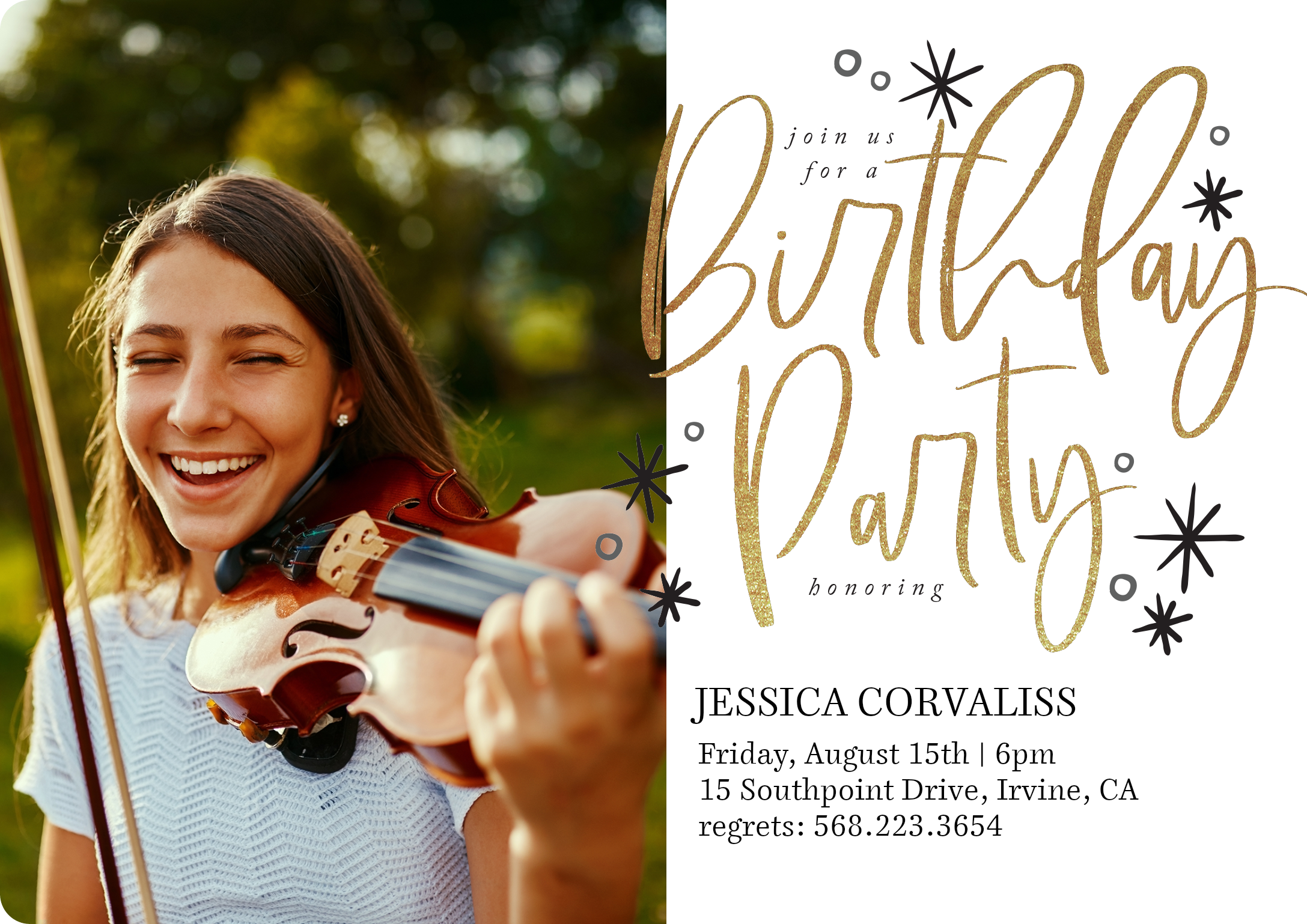 Script Party Premium Double Sided Photo Card in White, 5x7, Horizontal