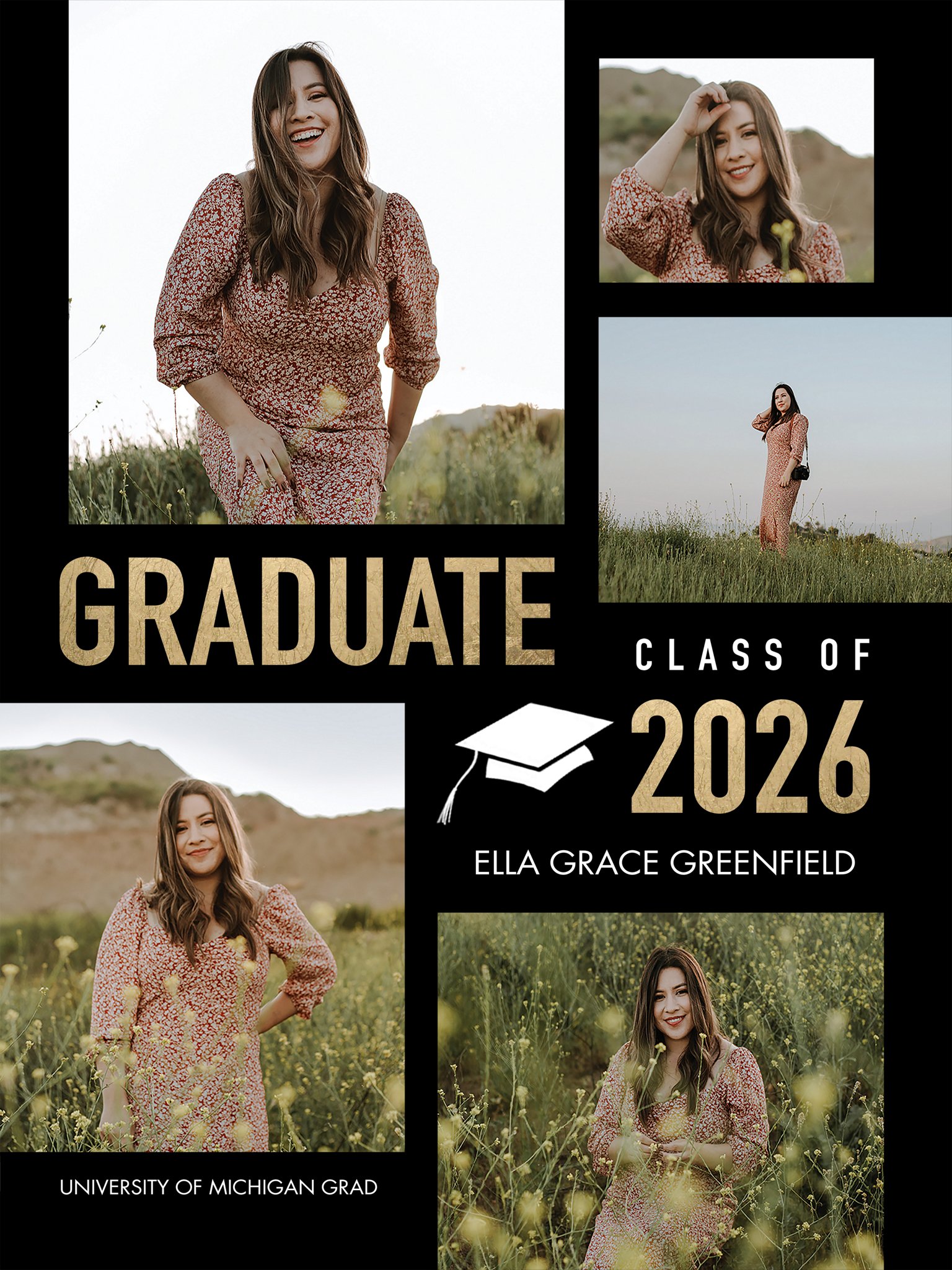 Poster Prints 18x24 Portrait Grad 2026 Memories Customizable in Black, Vertical