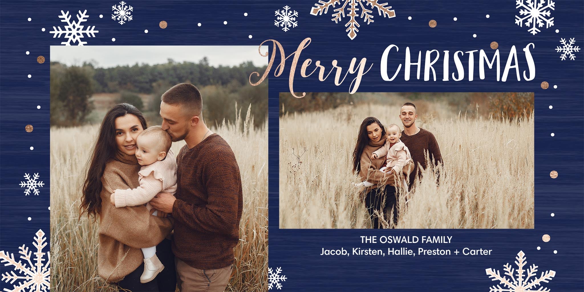 Christmas Spectacle Collage Photo Card, Square in Blue, 4x8, Horizontal