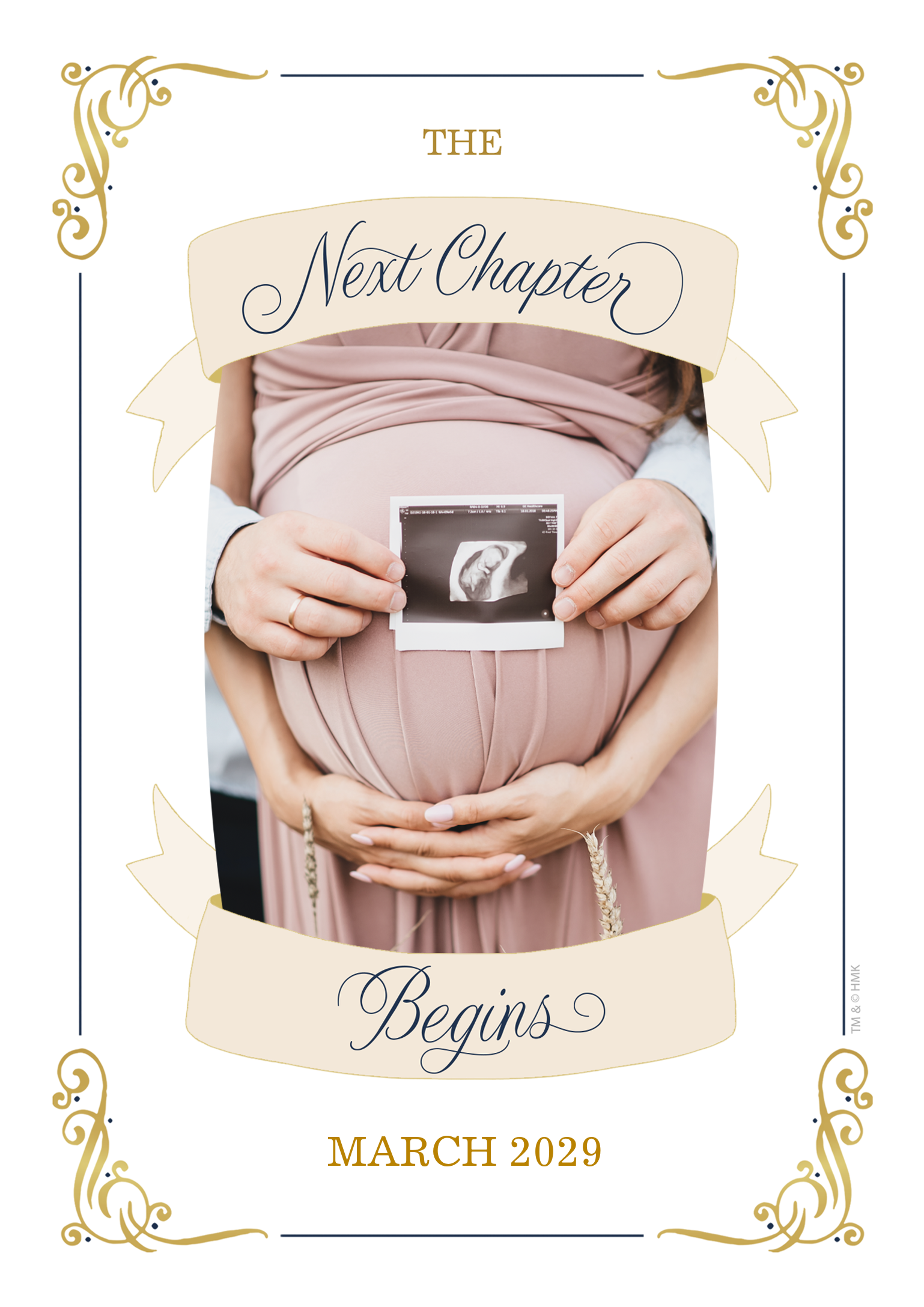 Gingham Blossoms Baby Announcement Premium Double Sided Photo Card in Yellow, 5x7, Vertical