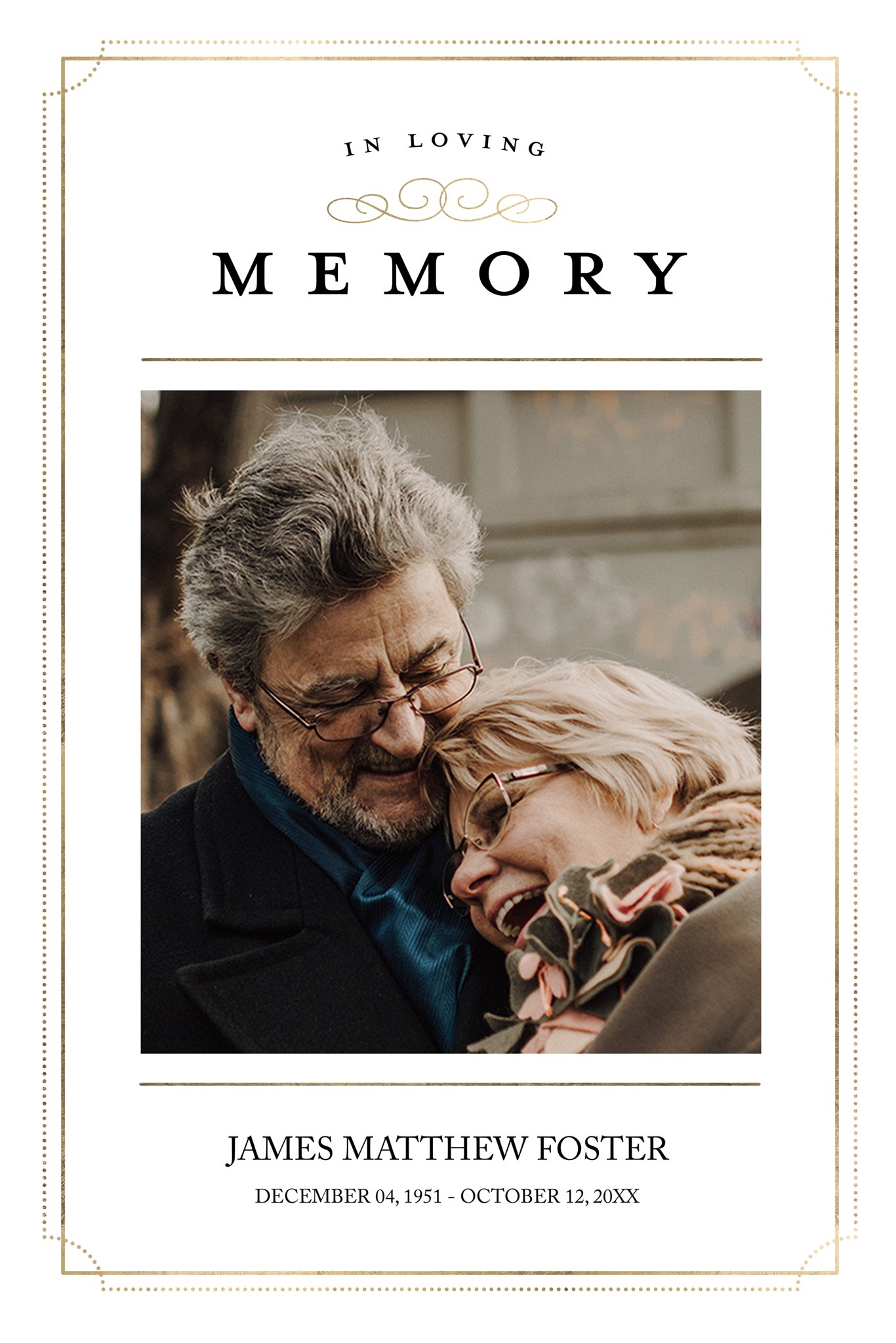 Poster Prints 24x36 Portrait Memorial Classic Customizable in White, Portrait