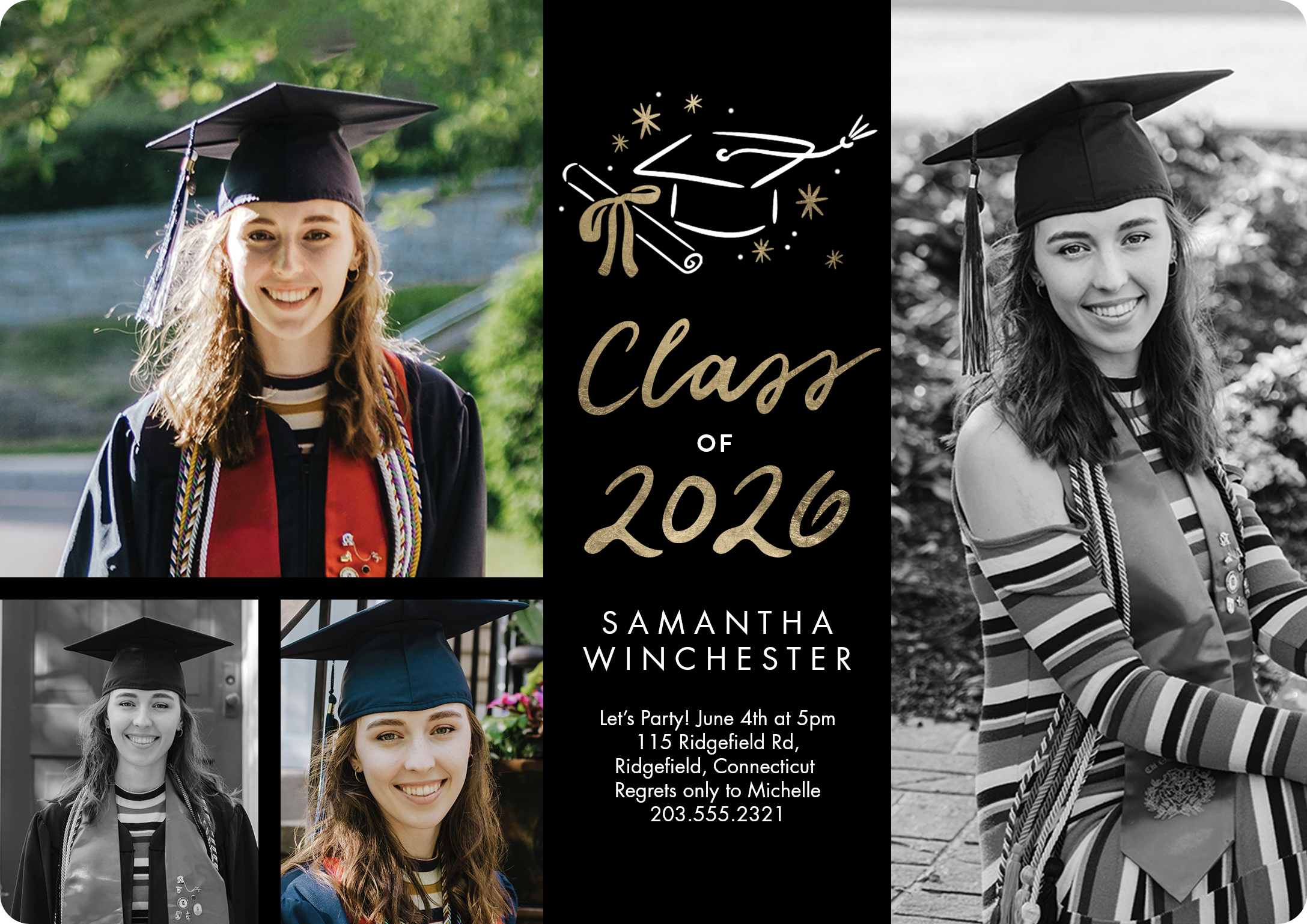 2026 Class Of Collage Premium Double Sided Photo Card in Black, 5x7, Horizontal