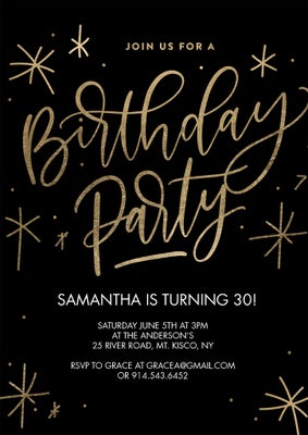 Birthday Party Sparkling Gold Photo Card, 5x7