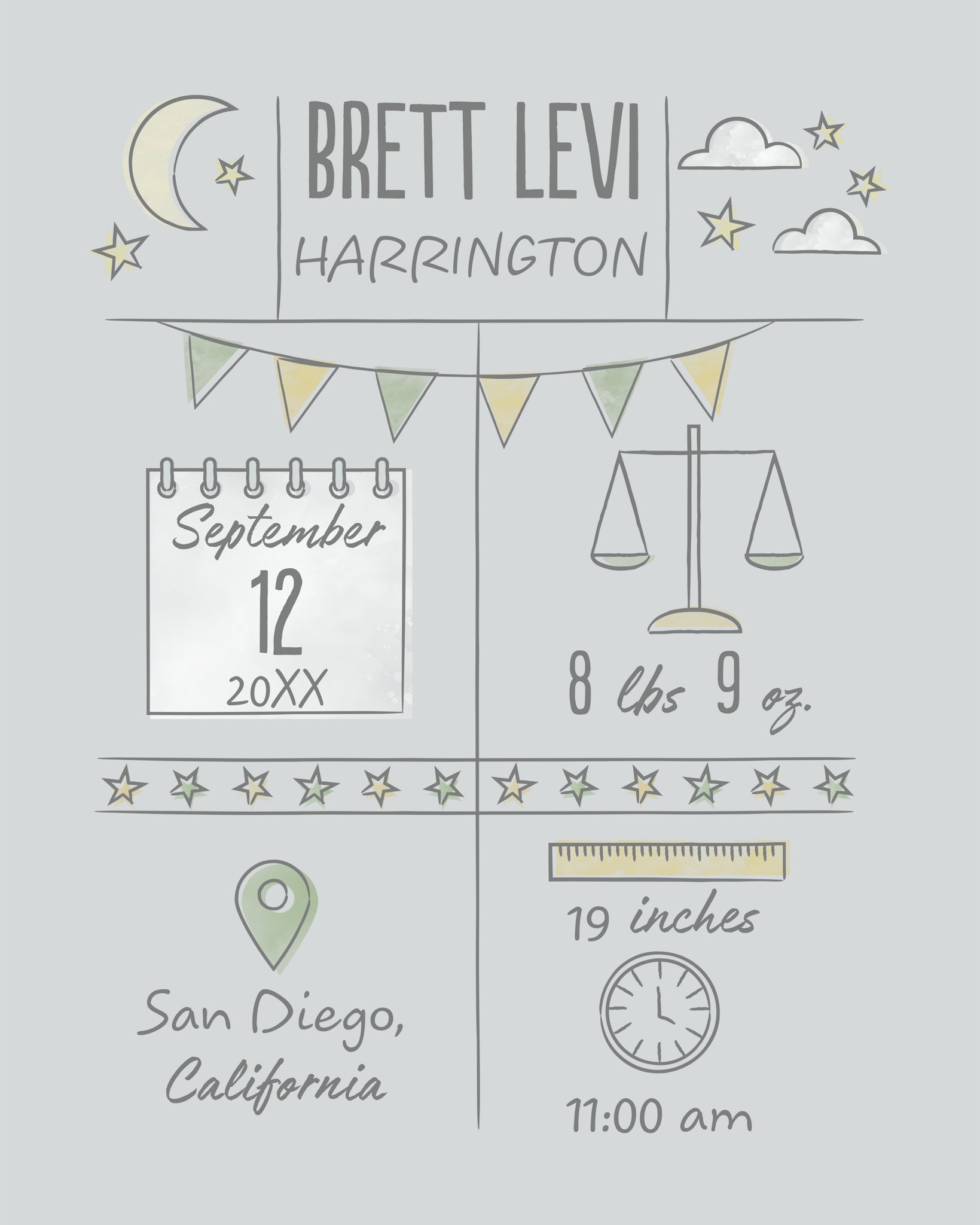 Poster Prints 11x14 Welcome to the World Customizable in Grey, Horizontal