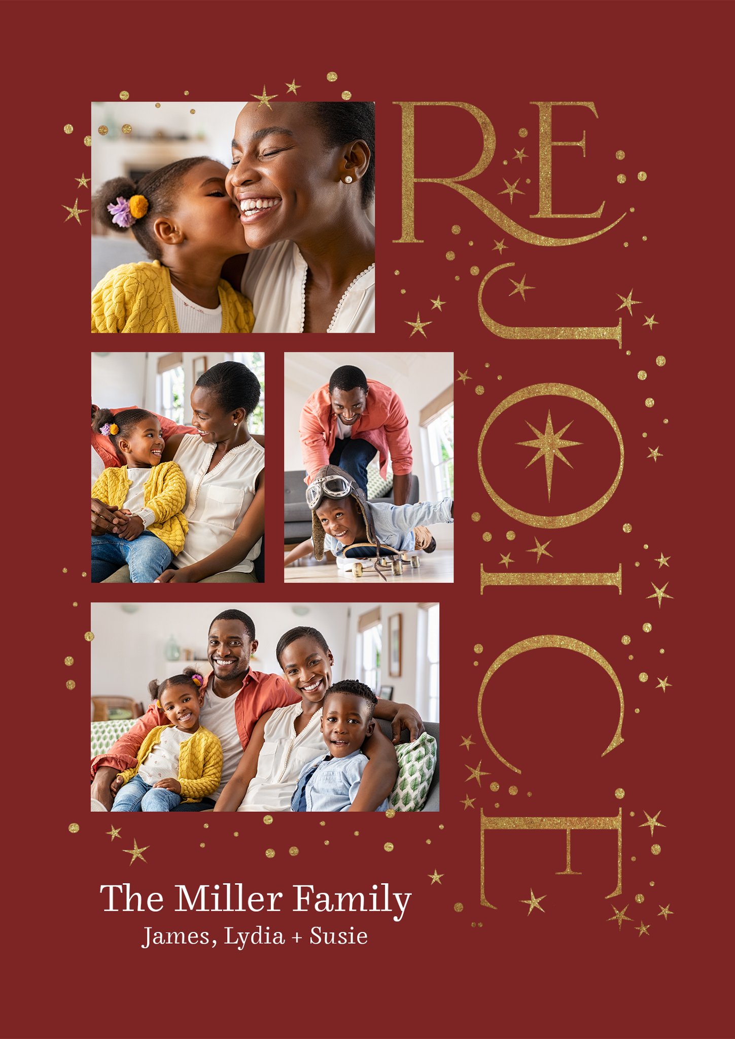Rejoice Premium Double Sided Photo Card in Red, 5x7, Vertical