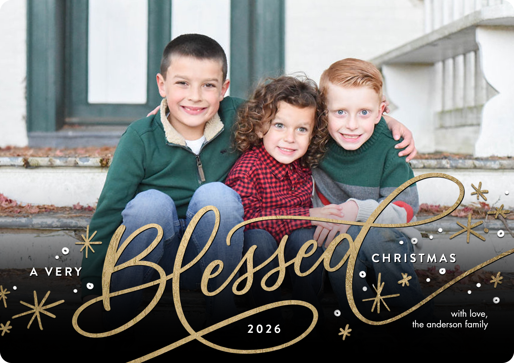 2026 Christmas Blessed Premium Double Sided Photo Card in Gold, 5x7, Landscape