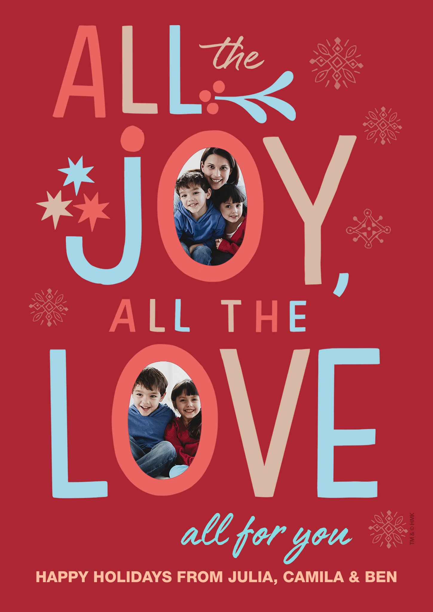 Fun All The Joy And Love Single Sided Photo Card in Red, 5x7, Vertical