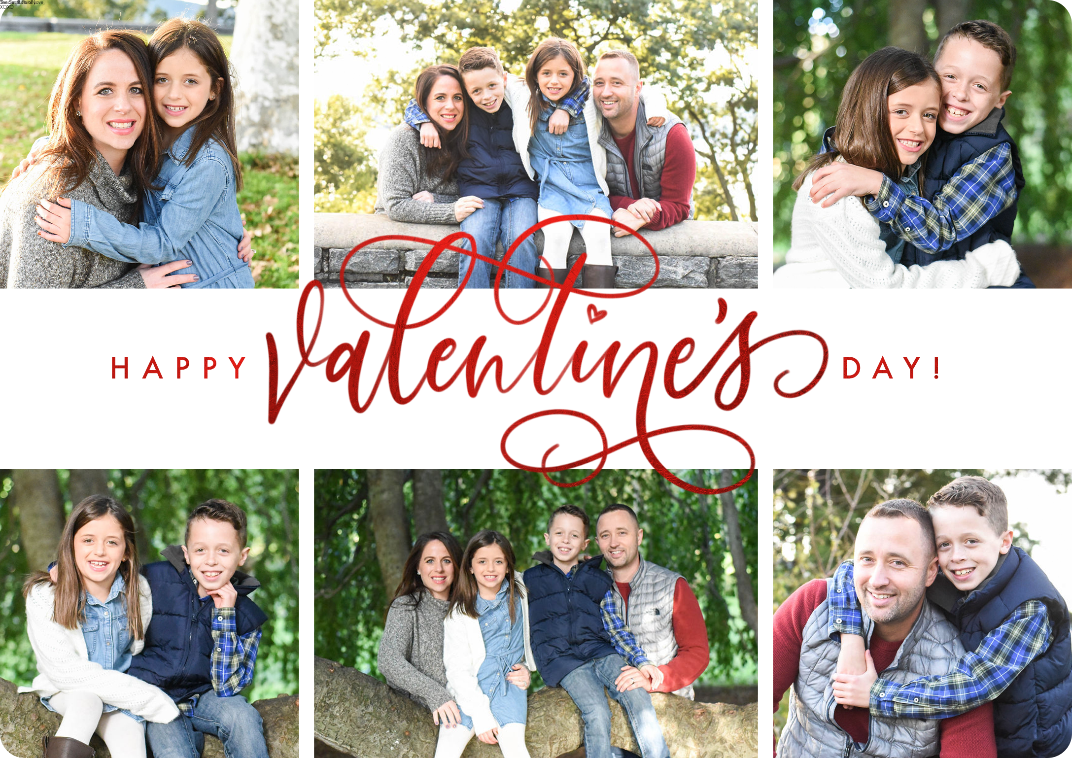 Valentine Collage Script Premium Double Sided Photo Card in Red, 5x7, Landscape