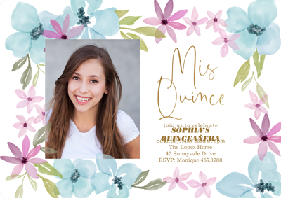 Fabulously Floral Quinceanera Photo Card, 5x7
