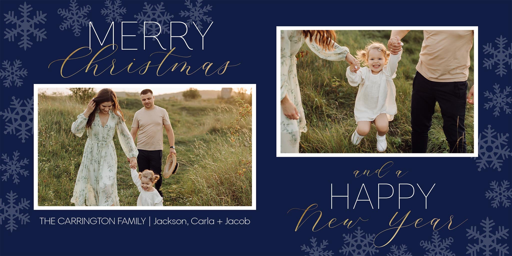 Elegant Season Collage Photo Card, Square in Blue, 4x8, Horizontal