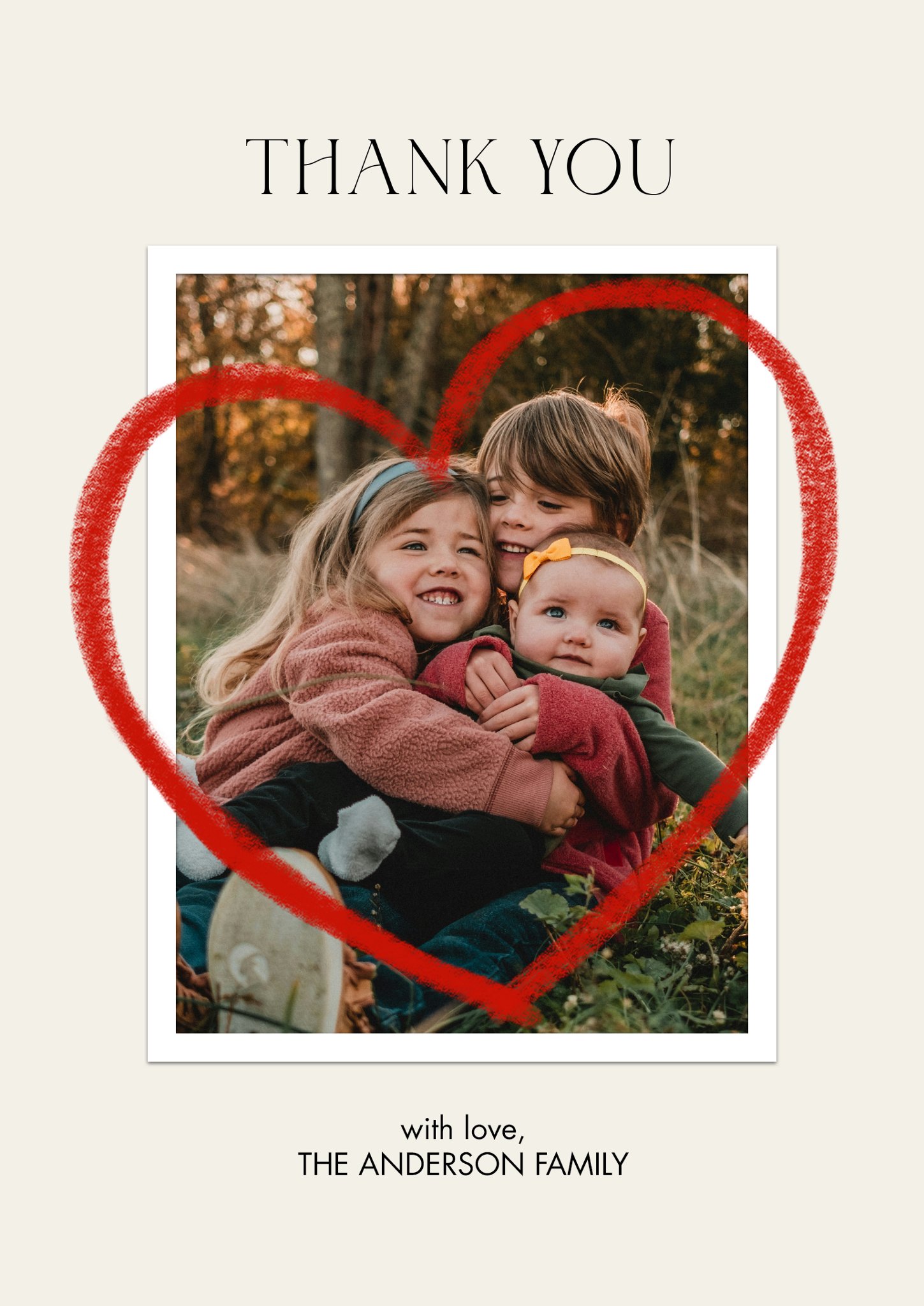 Thank You Drawn Heart Premium Double Sided Photo Card in Red, 5x7, Portrait