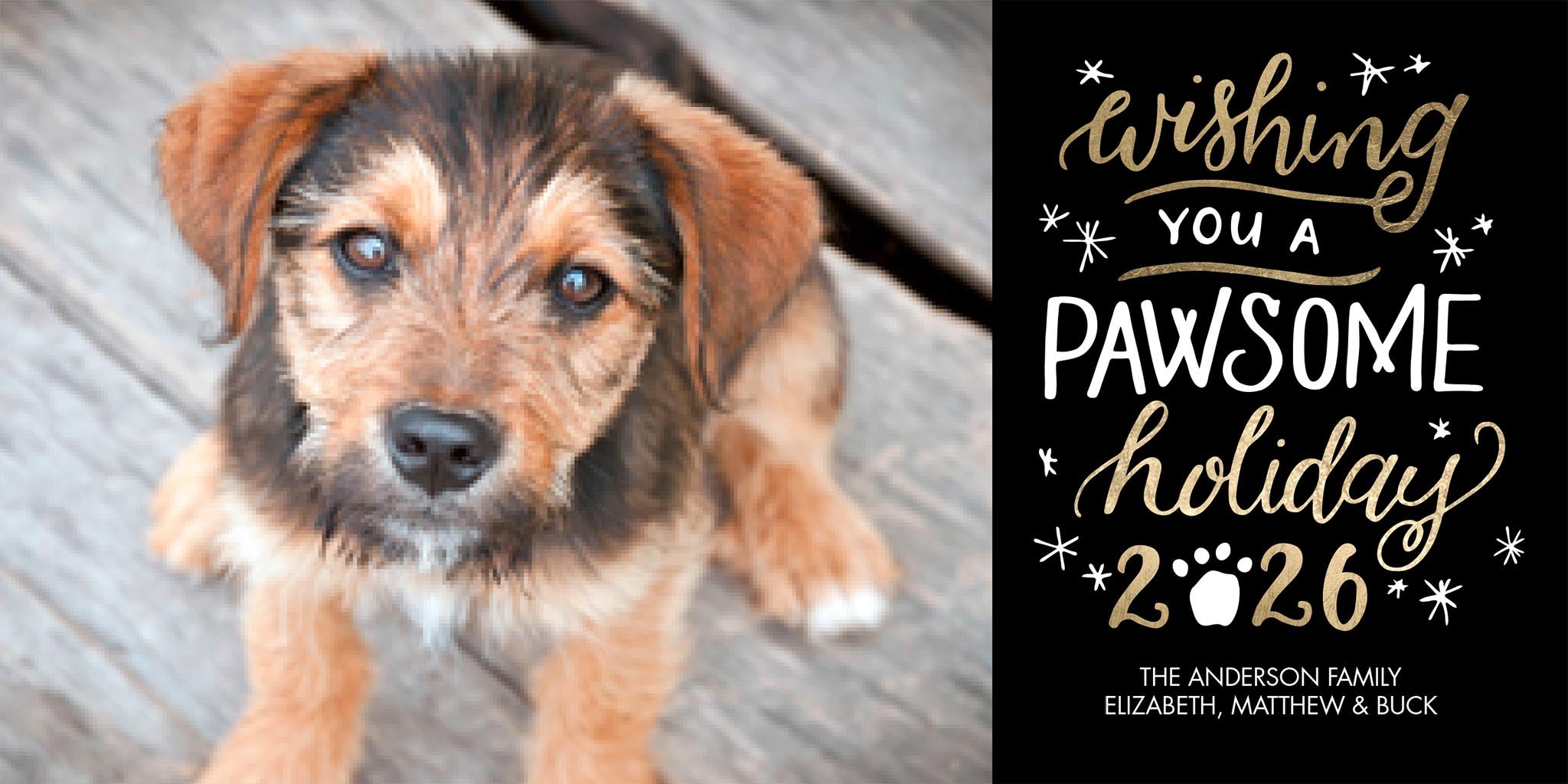 2026 Holiday Pawsome Photo Card, Square in Black, 4x8, Landscape